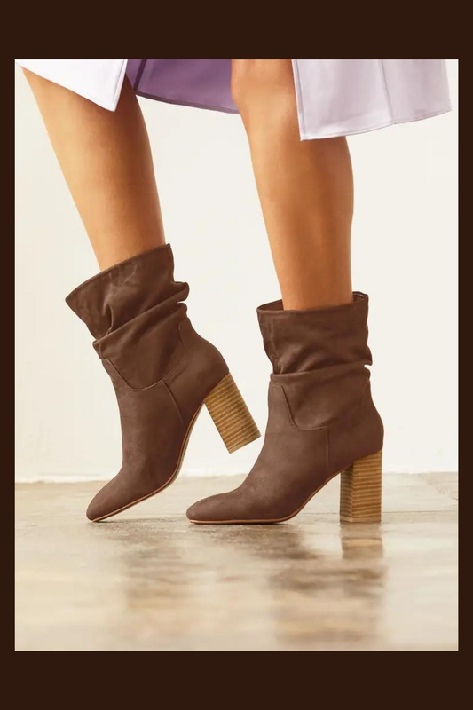 Darby Suede Slouch Ankle Block Heel Bootie