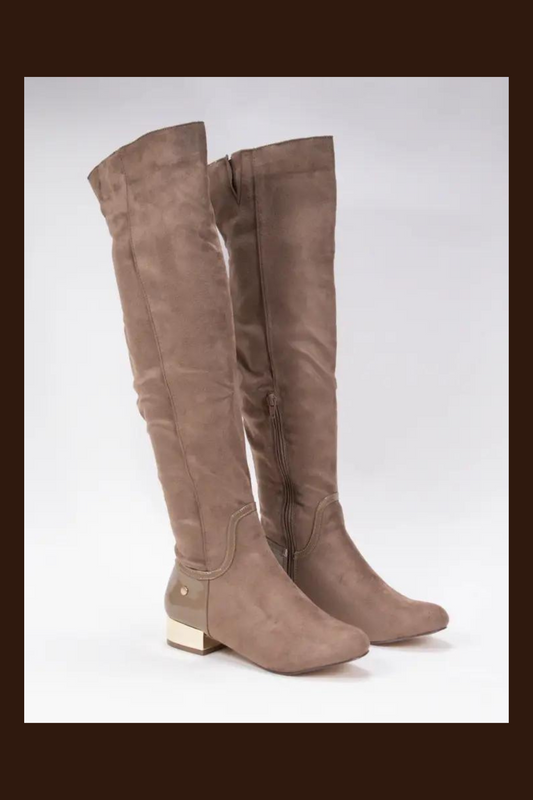 Almond Metallic Heel Over-The-Knee Boot