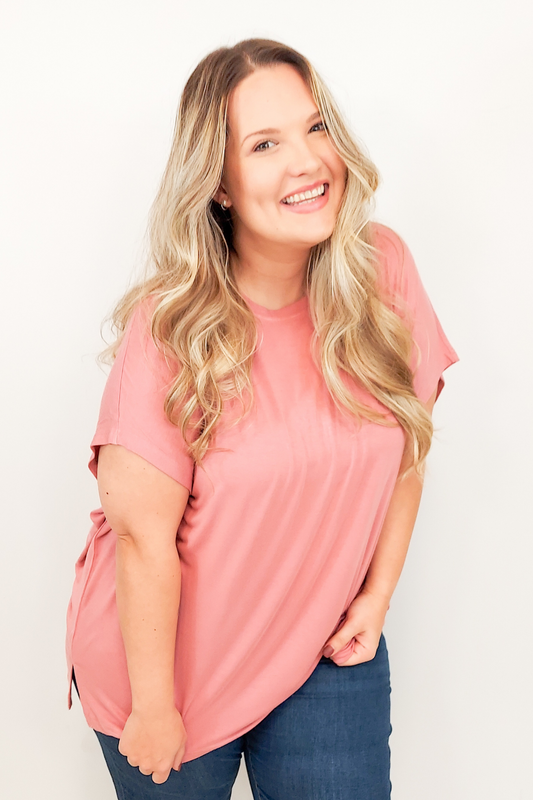 Kathy Basic Oversize Dolman Tee - Apricot