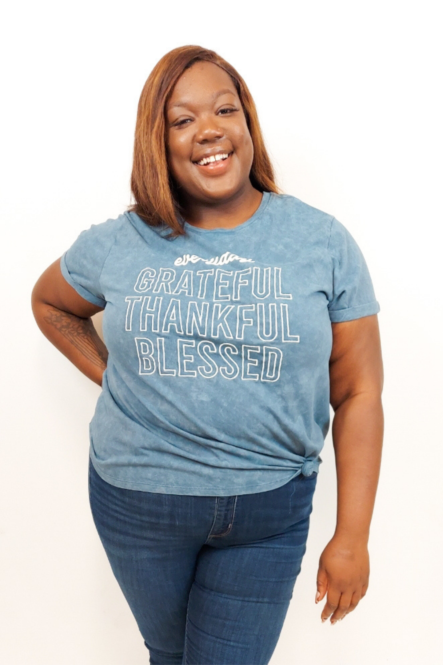 FINAL SALE - Brianna Grateful Blessed Acid Wash Graphic Tee